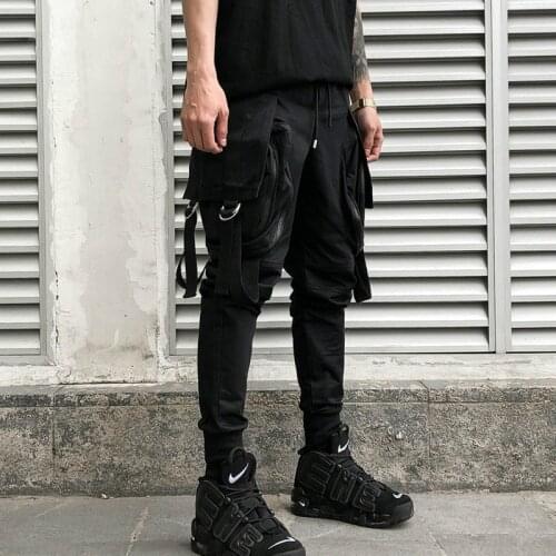 Men Big Pockets Casual Cargo Pants Male Fashion Hip Hop Punk Harem Pants Jogger Sweatpants Black Street Wear Trousers