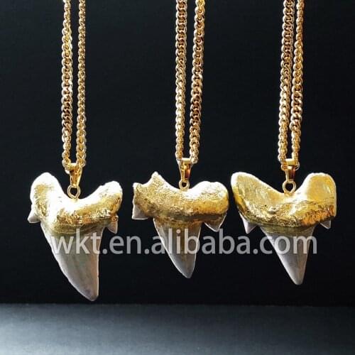 Crazy hot!Natural sharp tooth necklace ,point necklace 24K gold top WT-N221