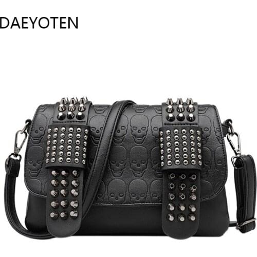 DAEYOTEN 2020 New Skull Rivet Shoulder Bag Punk Style Crossbody Bags for Women Motorcycle Bag Luxury Handbag High Quality ZM0497