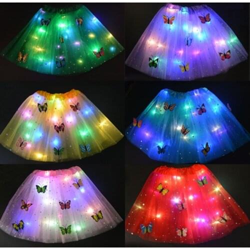 Girl Kids Skirt Light Glow Star Butterfly Tutu Neon Luminous LED Party Ballet Dance Dress Cosplay Costume Stage Wear Christmas