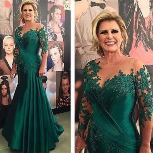 Long Half Sleeve Chiffon Lace Green Mother of the Bride Dresses Elegant Floor Length Shear Beaded Wedding Party Gowns for Women