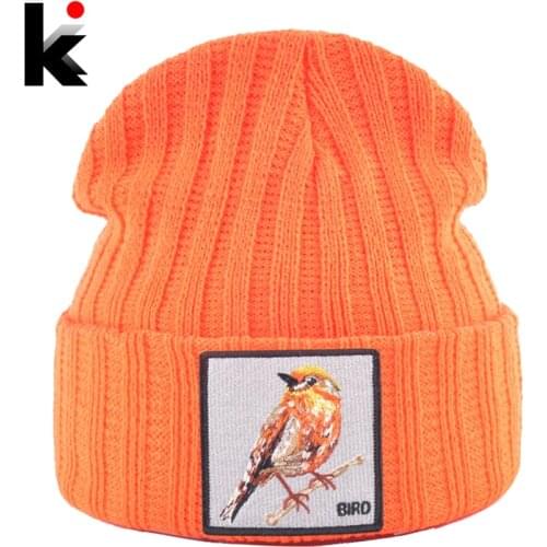 Hip Hop Skullies Beanie Men Women New Fashion Knitted Hats With Bird Patch Winter Warm Ski Cap Boys Girls Streetwear Kpop Bonnet