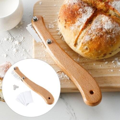 Bread Slashing Tool Baguette Cutting French Toast Cutter 5 Blades Bakery Tool Bread Lame with Wood Handle Bread Arc Curved Knife