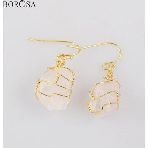 Healing Crystal Earrings Gold Wire Wrapped White Quartz Dangle Earrings White Crystal Drop Earrings Healing Stone Earring WX1861