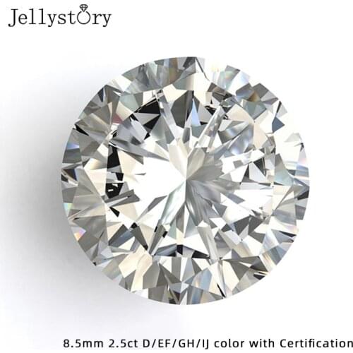 Jellystory Luxury Charm 8.5mm 2.5ct Loose Moissanites D EF GH IJ Color Round Brilliant Cut VVS Wedding Ring Jewelry Certificate