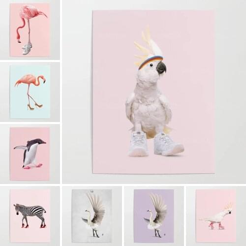 Hd Prints Home Decoration Flamingo Animal Pictures Wall Artwork Modular Sneaker Poster Painting Canvas For Living Room Framework