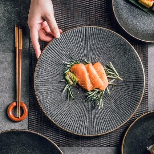 Creative Frosted Black Western Plate Simple Fashion Ceramic Plate Restaurant Dish Plate Rice Plate Meat Plate Family Plate