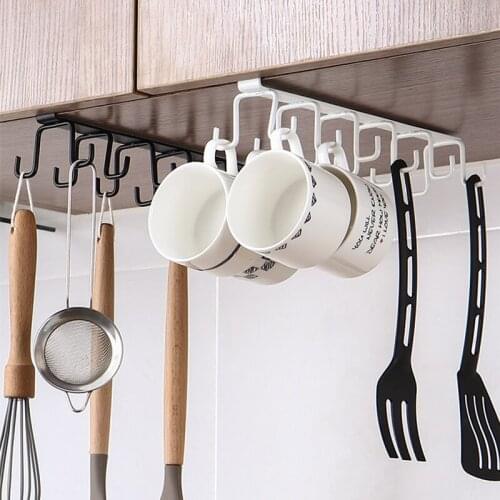 Kitchen Iron Double-row Hook Hanging Cup Holder Wall Mount Cabinet Spatula Rack Wrought Iron rack Cup Storage Hanging Rack