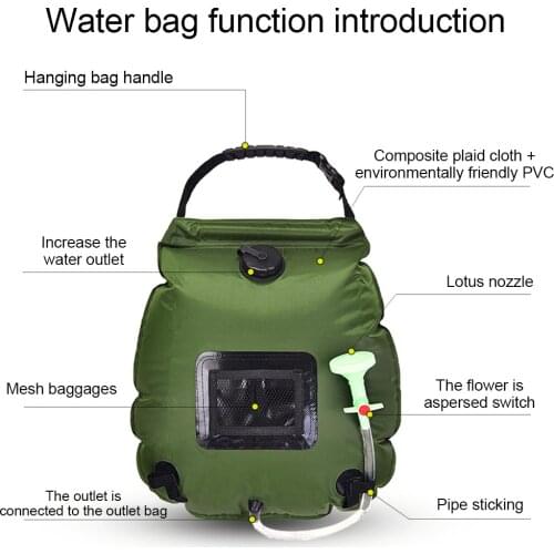 Water Bags 20L Outdoor Camping Hiking Solar Shower Bag Heating Camping Shower Climbing Hydration Bag Hose Switchable Shower Head