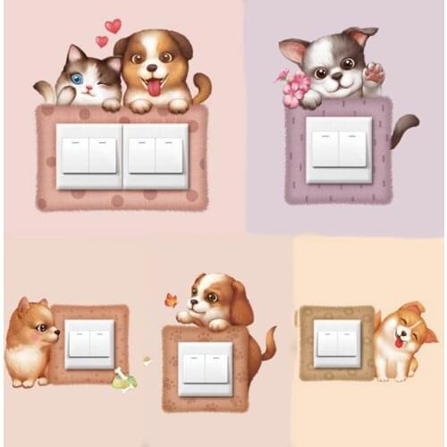Cartoon Animal Dogs Cats Cactus Pets Switch Cover Room Decor On-off Switch Stickers Switch Outlet Wall Sticker