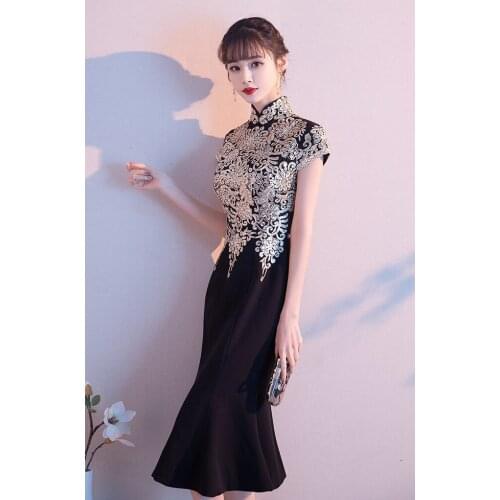 2021 chinese dress novelty cheongsam women qipao exquisite gold embroidery formal evening party dress elegant retro qipao dress