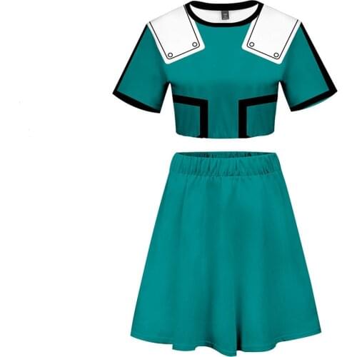 New Cosplay Boku No Hero Academia Costume Set Todoroki Shoto Bakugou Katsuki All Might Summer Dress Top Skirt for Women