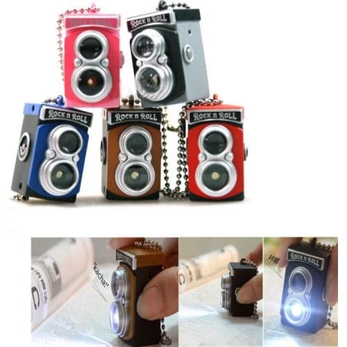 Brand New Cute Mini Double Twin Lens Reflex TLR Camera Style LED Flash Light Torch Shutter Sound Keychain