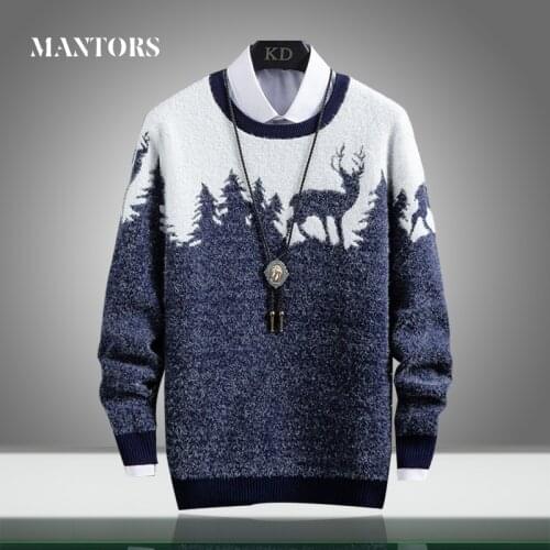 New Sweater Mens Winter Thick Warm Casual Men Knitted Sweaters Slim Fit Christmas Deer Pullover Tracksuit Tops O-Neck Homme 2020