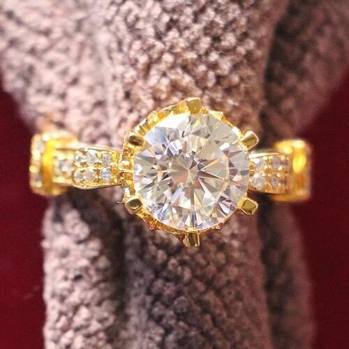 Test Positive 4CT 10MM G-H Round Moissanite Engagement Ring Solid 925 Sterling Silver Ring YELLOW Gold Color
