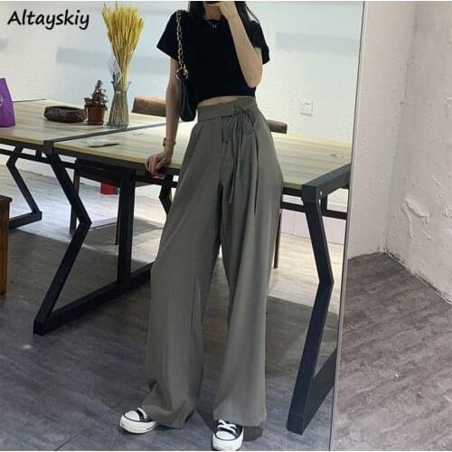 Casual Pants Women Solid All-match Harajuku Simple Loose Comfortable Wide Leg Trousers Students Full Length Spring Ladies Chic
