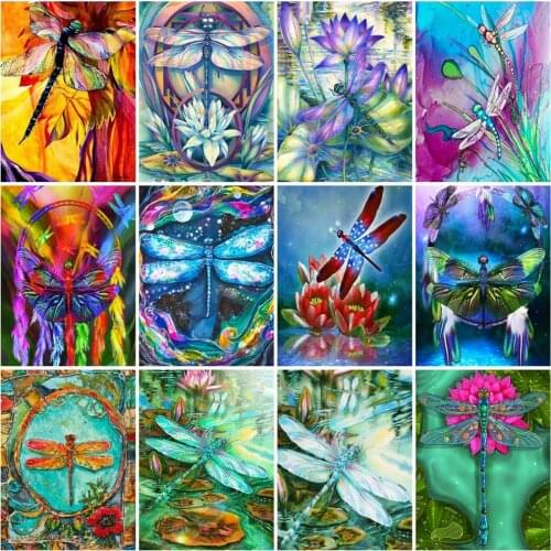 HUACAN Coloring By Numbers Dragonfly Oil Painting By Number Animal DIY Kits Drawing On Canvas Hand Painted Home Decor