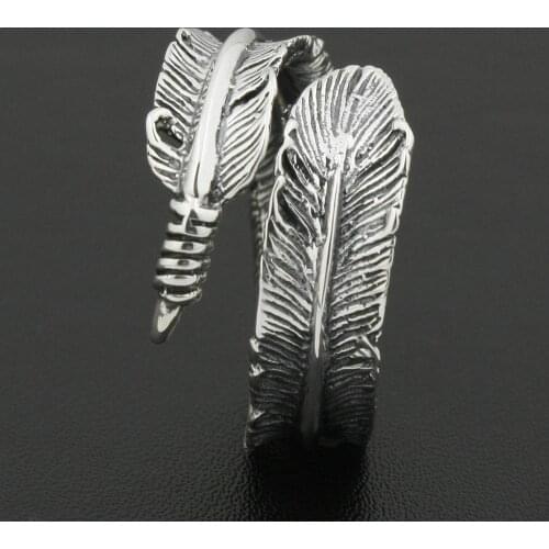 Size Adjustable 925 Sterling Silver Leather Mens Biker Rocker Ring 8S012