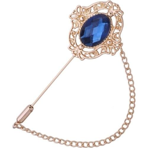 Retro Crystal Tassel Long Needle Lapel Pins and Brooches Coat Suit Badge Jewelry for Women Men Accessories Luxury Gift Sale