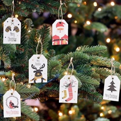 Christmas Kraft Paper Tags With Hemp Rope Handmade DIY Crafts Hang Label Santa Claus Paper Cards Navidad Xmas Party Supplies