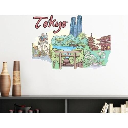 Hand-painted City Japan Yard Tokyo Cultural Elements Removable Wall Sticker Art Decals Mural DIY Wallpaper for Room Decal