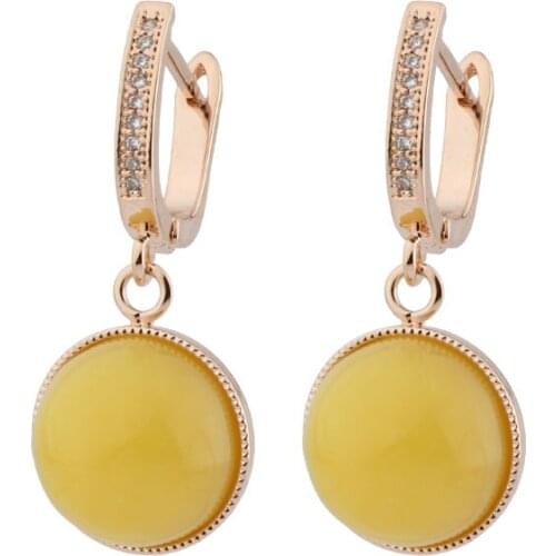 Earrings 2020 New Fashion 585 Rose Gold beeswax Earrings For Women Girls Dangle Earrings round Korean style Wedding Jewelry Gift