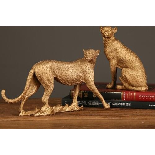 Nordic Resin Animals Sculpture European Style Retro Leopard Crafts Ornaments Hotel Office Cabinet Decoration Jaguar Home Decor