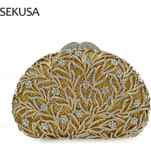 Diamond Wedding Clutch Purse Luxury Women Handbag Design Party Shoulder Bag Flower Hollow Out Pattern Ladies Evening Bag