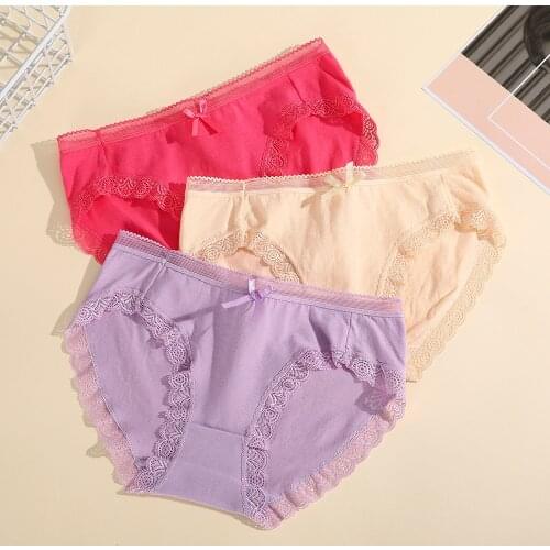 Explosions Lace Panties New Cotton Japanese Bow Women Underwear Solid Color Breathable Waist Size Girls Briefs