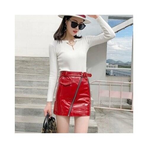 Top brand and 2020 Autumn Winter New High Waist Bright Leather Skirt J18 high quality