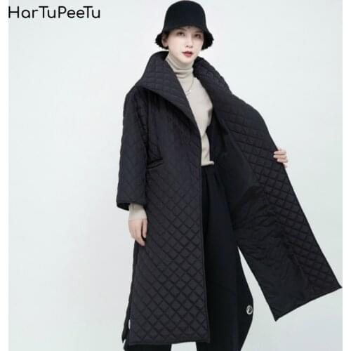 Cotton Padded Jacket Women Long Sleeve Coat 2020 Spring Autumn Thin Overcoat Side Split Cardigan Fashion Square Stitch Outwear