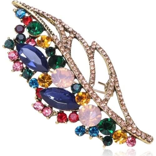 Crystal Vintage Hollow Leaves Brooches for Women Leaves Brooch Pin Fashion Dress Coat Accessories Cute Jewelry