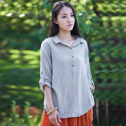 Johnature New Clothes 2021 Autumn Womens Shirt Soft Cotton Linen Casual Vintage 5 Color Plus Loose Solid Turn-down Simple Shirt