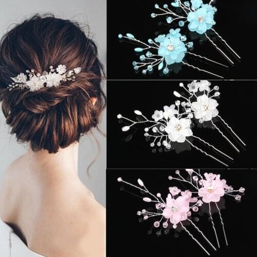Ladies Elegant Hairstyles Hairpin Hair Braided Hair Handmade Flower Headdress Bridal Accessories Pearl Hair Fork Pins
