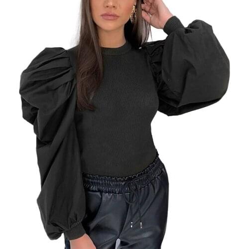 Women New Fashion Puff Long Sleeve Female T-shirts Ladies Solid Color Autumn Knitted Tops Tees 3 Colors