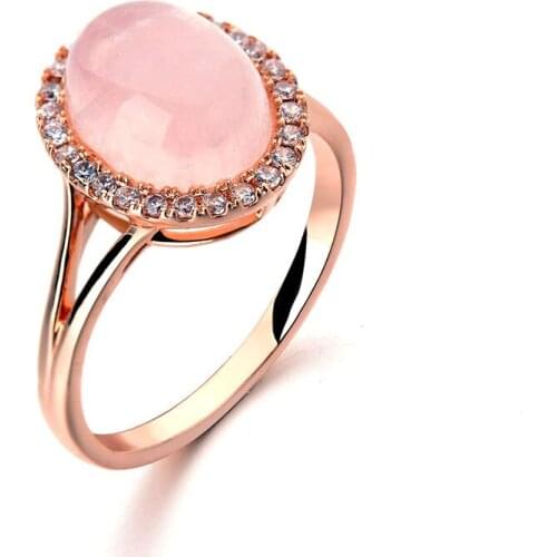 Ociki Rose Gold Color CZ Ross Quartz Crystal Green Pink Opal Wedding Rings Oval Jewelry for Women Girls Gift Drop Shipping