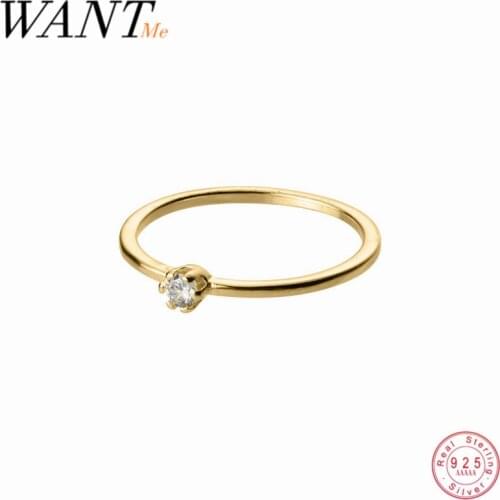 WANTME Korean Real 100% 925 Sterling Silver Round Zircon Finger Ring for Women Princess Wedding Anniversary Jewelry Accessories