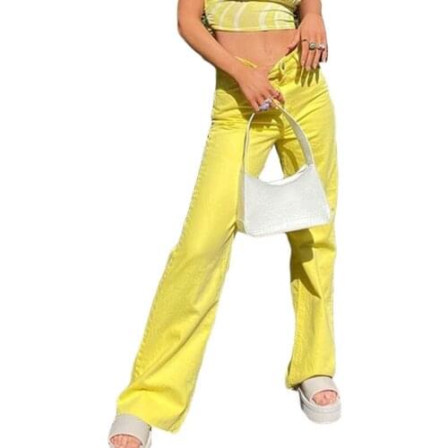 2021 Summer Womens Fashion Dress Candy Color Mid-rise Jeans Straight-leg Pants Casual Daily Streetwear with Pocket Jeans New