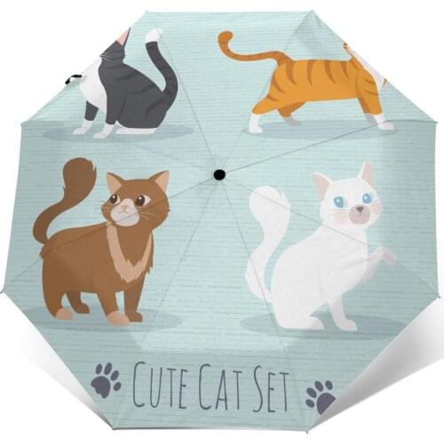 Sunny Umbrella Caroon Cats Automatic folding portable men women umbrella Sunscreen rain Windproof beach parasol