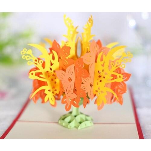 10pcs 3D Pachira Macrocarpa Tree Handmade Kirigami Origami Wedding Party Invitation Cards Greeding Birthday Card Postcard