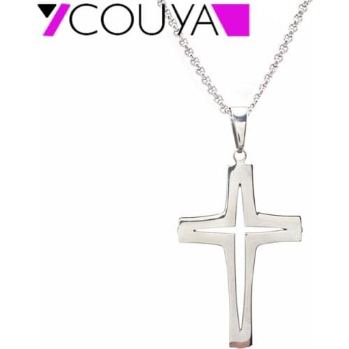 2017 316L stainless steel plian shiny cross pendant necklace jewelry Hollow Men Boy Hiphop Style Link Chain Necklace