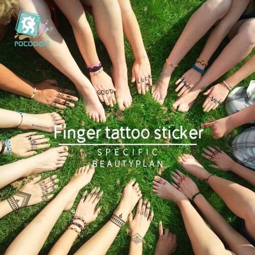 2020 Small English Black Hand Back Temporary Tattoo Henna Lace style Finger Tattoo Sticker Women Body Art Waterproof Fake Tatoo