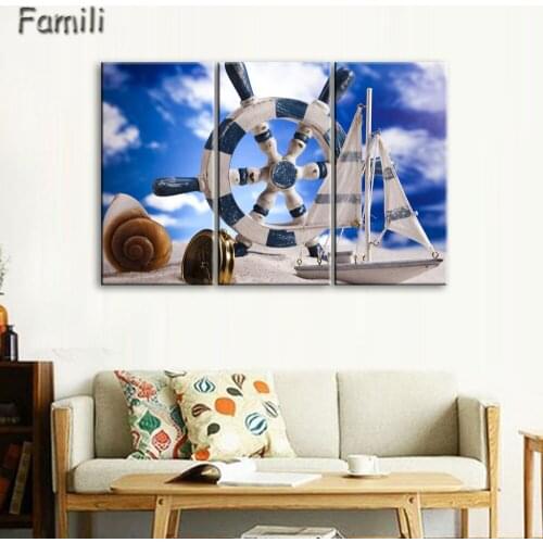 3Pcs/set Sailboat Canvas Paintings For Living Room Wall Modern Decorative Pictures Tableau Cheap Pictures,canvas wall art