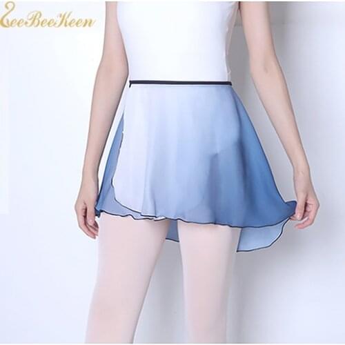 Ballet Dance Skirt For Adult Ballerina Chiffon Dance Yoga Practice Leotard Gradient Blue Skirt For Women Teachers Wrap skirt