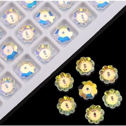 Austrian Crystal Flower Pendants 6/8/10MM Shiny AB Glass Flat Beads For DIY Making Charms Earing Necklace Jewelry Accessories