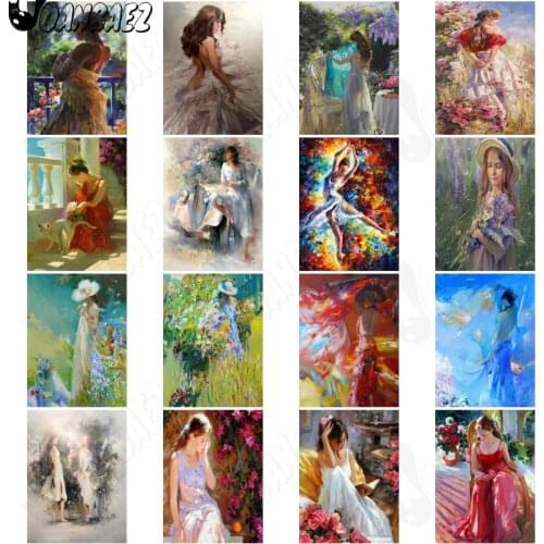 Long Skirt Girl Beautiful Diamond Painting 5Ddiy Oil Painting Flower Wall Art Stickers Diamond Embroidery Mosaic Home Room Decor