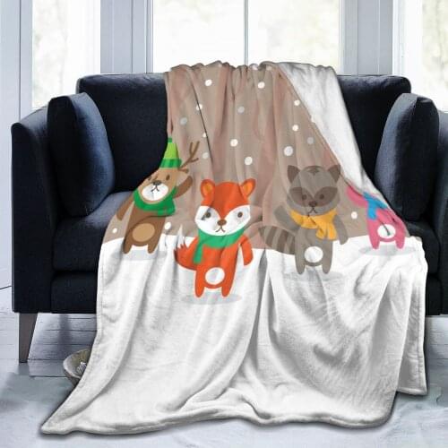 Flannel Blanket Forest Animals With Hat Scarf Soft Thin Fleece Blanket Bedspread Cover for Bed Sofa Home Decor Dropship