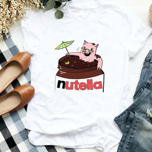 Nutella Printed Tshirt Women Short Sleeve Fashion Print Summer Lady Womens Clothing Tops T-Shirt Shirt Tees Female T Shirt