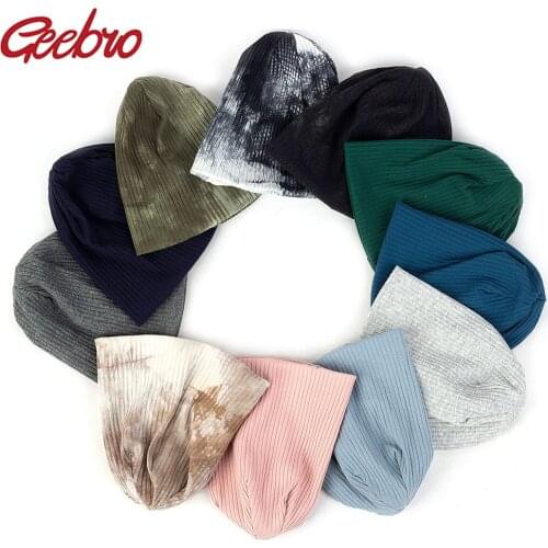 Geebro Cute Newborn Baby Girls Ribbed Cotton Beanies hats Kids Childs Autumn Winter Knitted Tie Dye Hat caps For New Born Gifts
