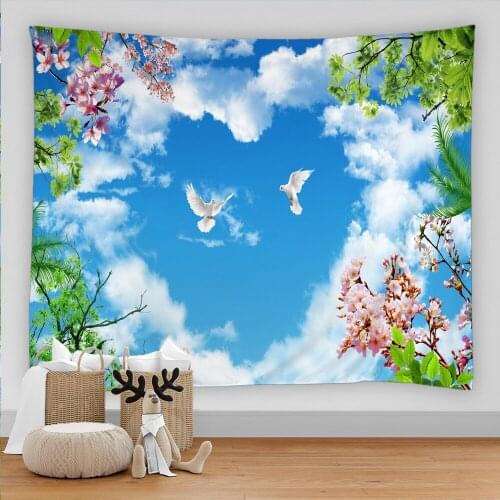 Landscape Tapestry Wall Hanging Sunny Scenery Blue Sky Pigeon Beach Wall Tapestry Backdrop Wall Cloth Carpet Tapestries